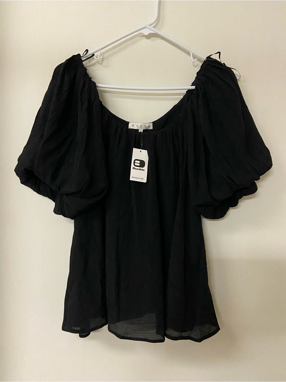 NWT Hyfve Black puff-sleeve blouse Top Flowy The Buckle Medium